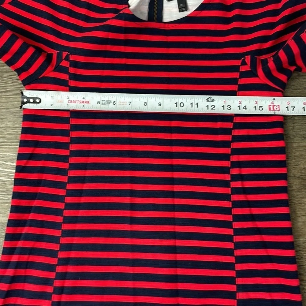 J. Crew Women’s Navy Blue Red Striped Short Sleeve Dress, gold zipper detail, XS - Picture 6 of 9